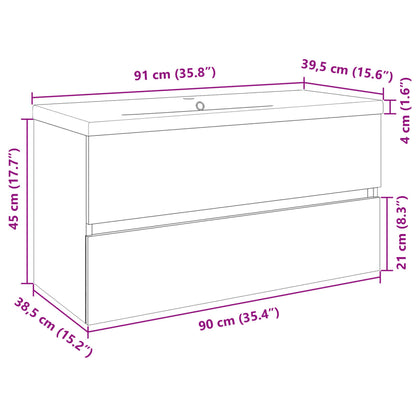 Set Mobili da Bagno 2 pz in Ceramica e Legno Multistrato