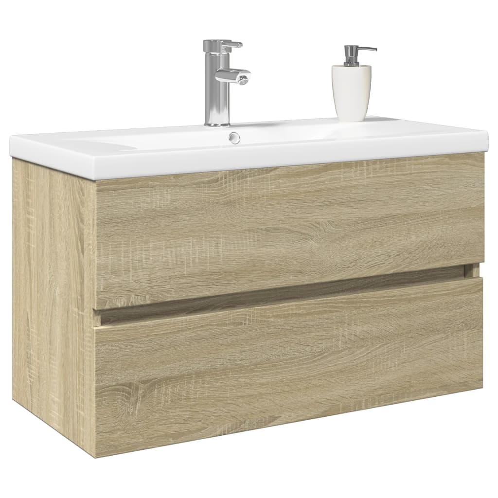 Set Mobili da Bagno 2 pz in Ceramica e Legno Multistrato | homemem39