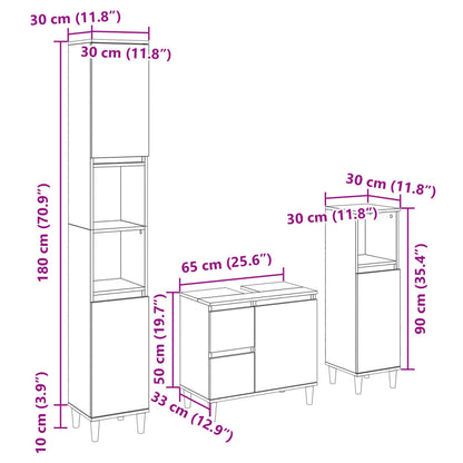 Set Mobili da Bagno 3 pz Rovere Sonoma in Legno Multistrato | homemem39