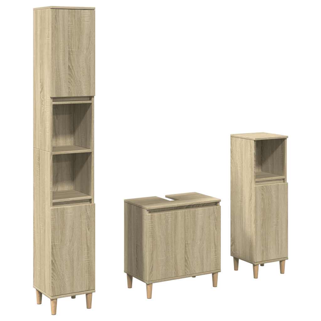 Set Mobili da Bagno 3 pz Rovere Sonoma in Legno Multistrato | homemem39