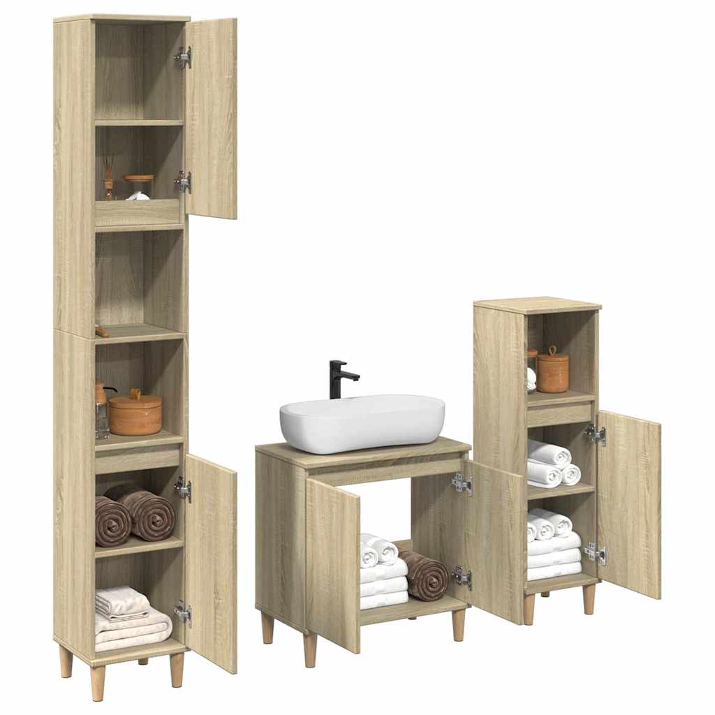 Set Mobili da Bagno 3 pz Rovere Sonoma in Legno Multistrato | homemem39