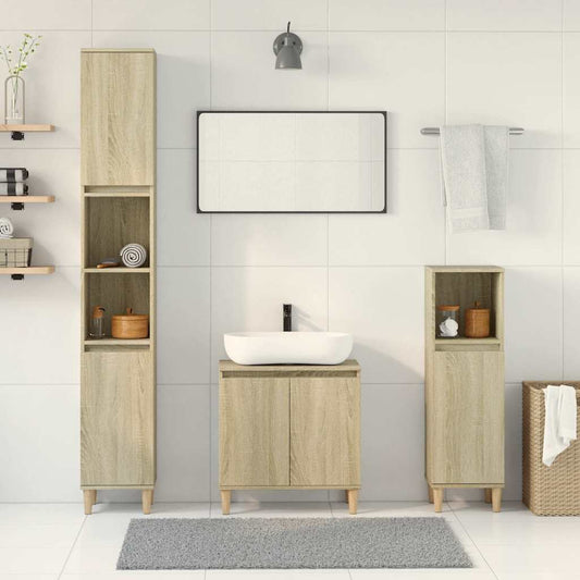 Set Mobili da Bagno 3 pz Rovere Sonoma in Legno Multistrato | homemem39