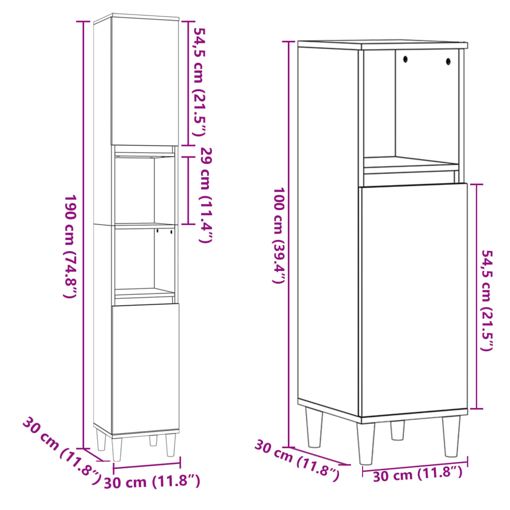 Set Mobili da Bagno 3 pz Rovere Sonoma in Legno Multistrato | homemem39