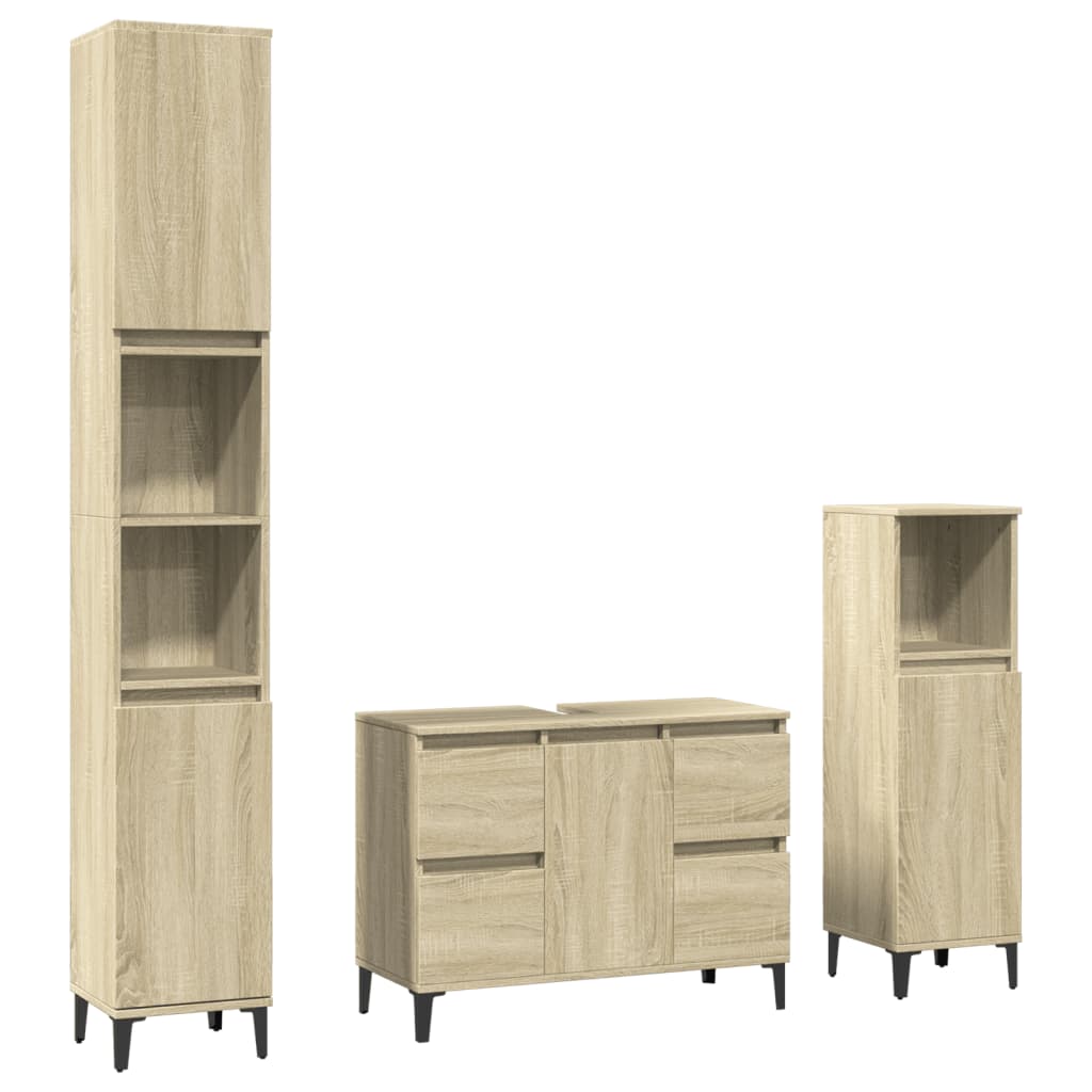 Set Mobili da Bagno 3 pz Rovere Sonoma in Legno Multistrato | homemem39