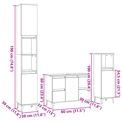 Set Mobili da Bagno 3 pz Rovere Sonoma in Legno Multistrato | homemem39