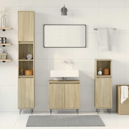 Set Mobili da Bagno 3 pz Rovere Sonoma in Legno Multistrato | homemem39
