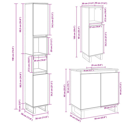 Set Mobili da Bagno 3 pz Rovere Sonoma in Legno Multistrato | homemem39