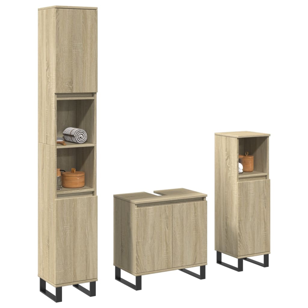 Set Mobili da Bagno 3 pz Rovere Sonoma in Legno Multistrato | homemem39