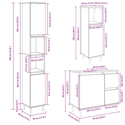 Set Mobili da Bagno 3 pz Rovere Sonoma in Legno Multistrato | homemem39