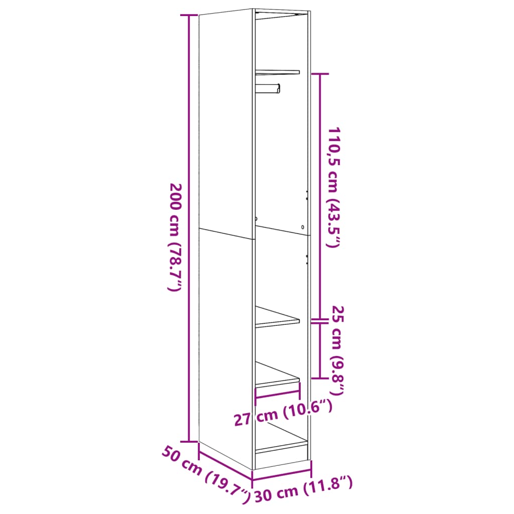 Armadio Grigio Cemento 30x50x200 cm in Legno Multistrato | homemem39