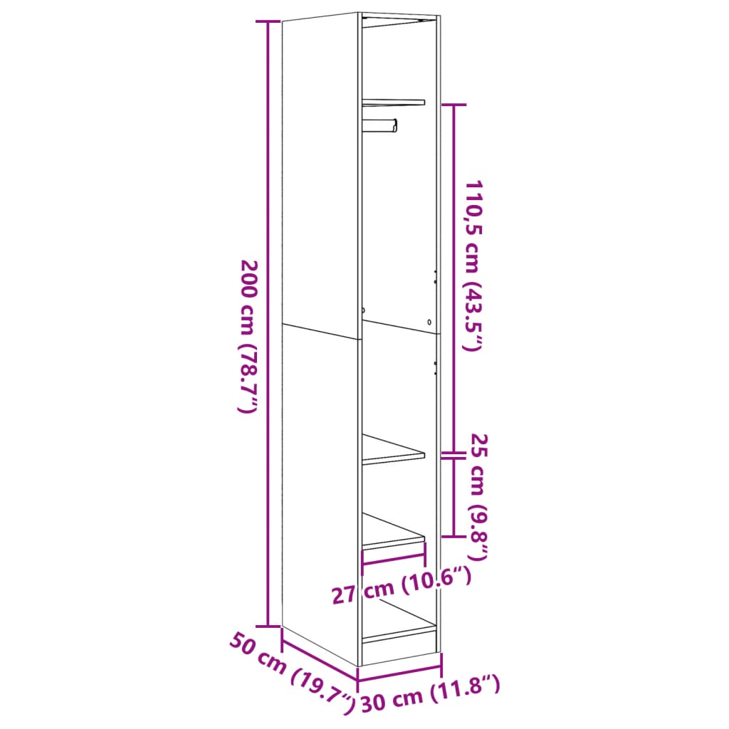 Armadio Legno Antico 30x50x200 cm in Legno Multistrato | homemem39