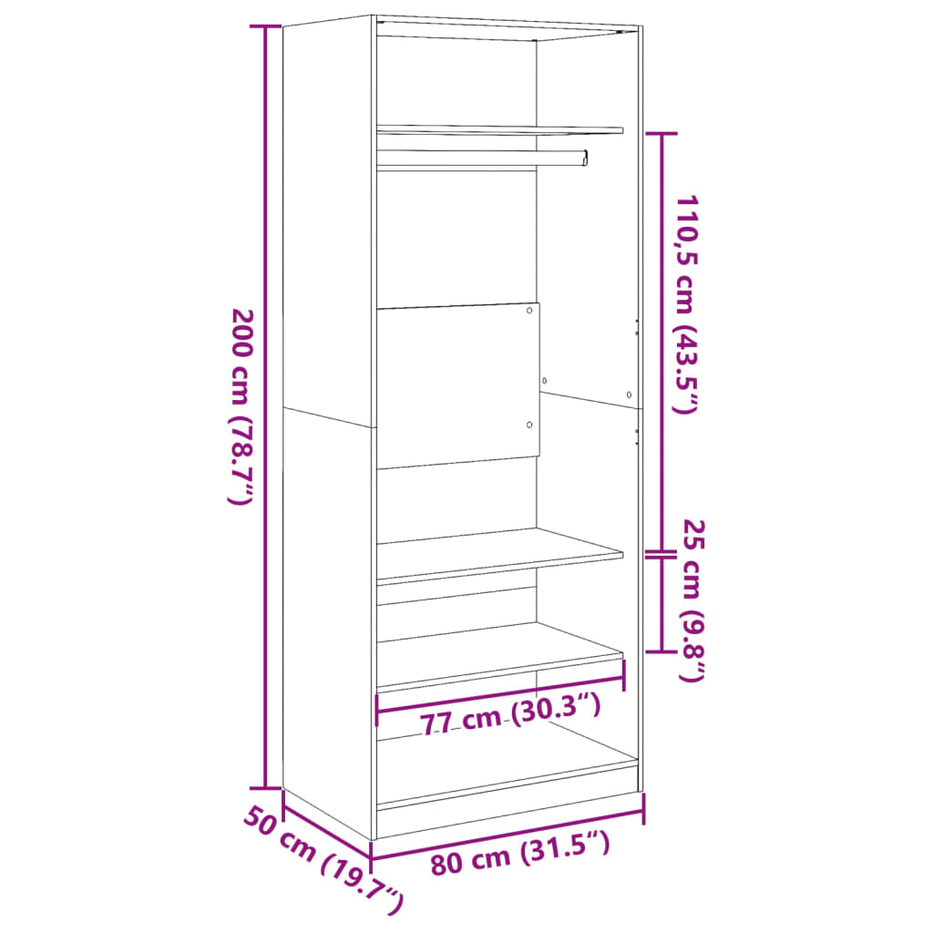Armadio Bianco 80x50x200 cm in Legno Multistrato - homemem39