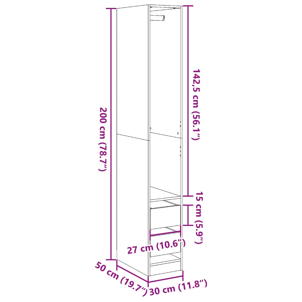 Armadio Grigio Cemento 30x50x200 cm in Legno Multistrato - homemem39
