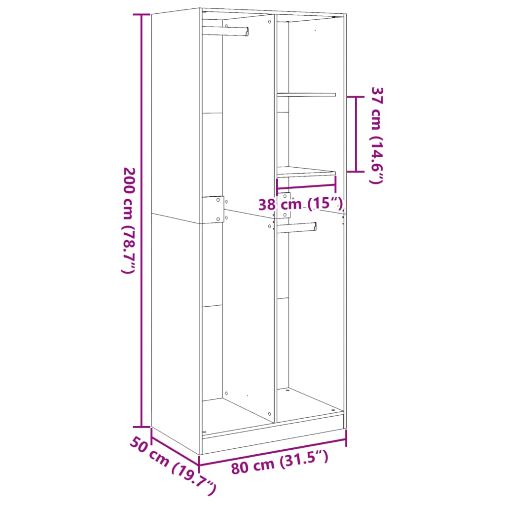 Armadio Grigio Cemento 80x50x200 cm in Legno Multistrato | homemem39