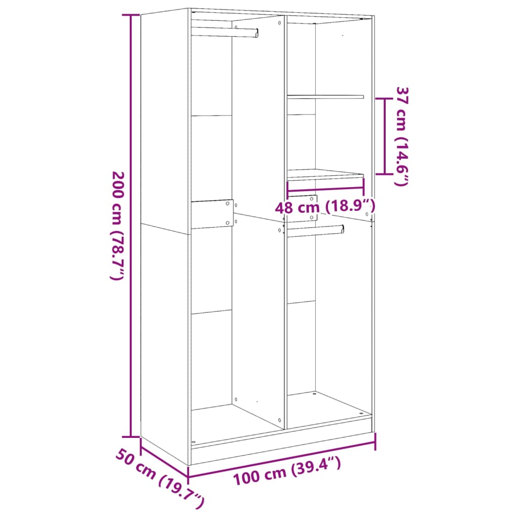 Armadio Grigio Sonoma 100x50x200 cm in Legno Multistrato - homemem39