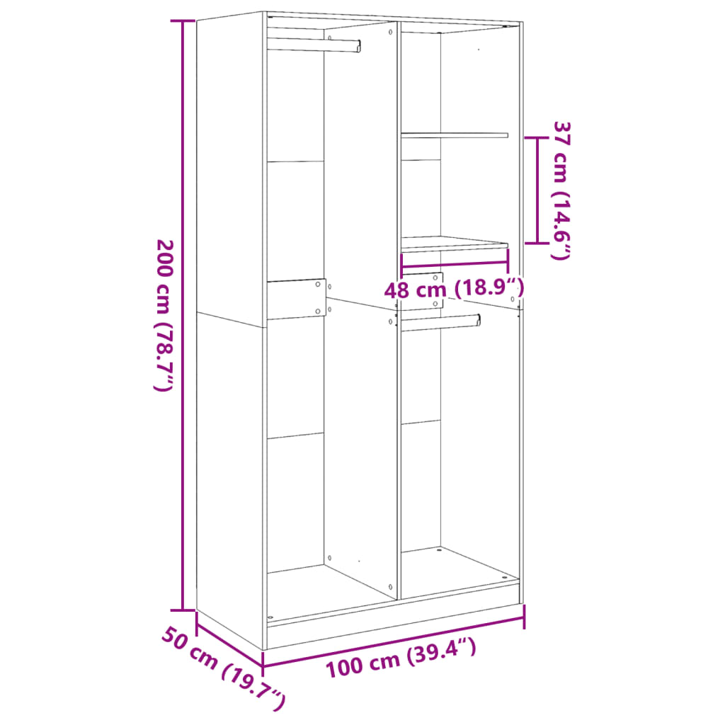 Armadio Legno Antico 100x50x200 cm in Legno Multistrato - homemem39