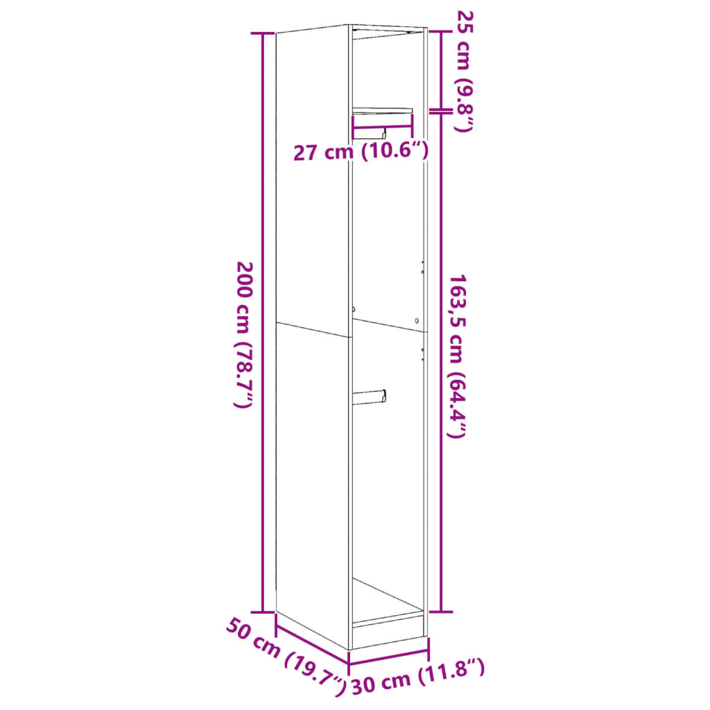 Armadio Nero 30x50x200 cm in Legno Multistrato | homemem39