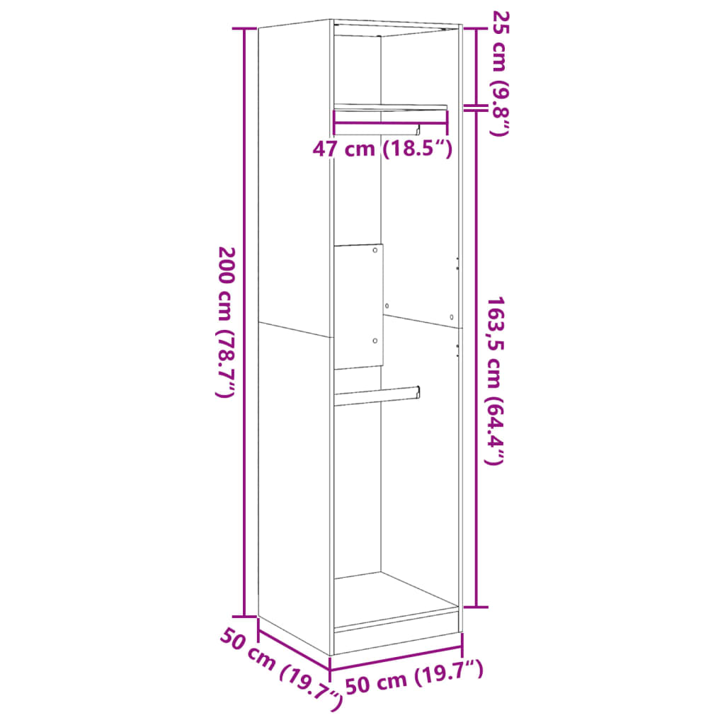 Armadio Grigio Cemento 50x50x200 cm in Legno Multistrato | homemem39
