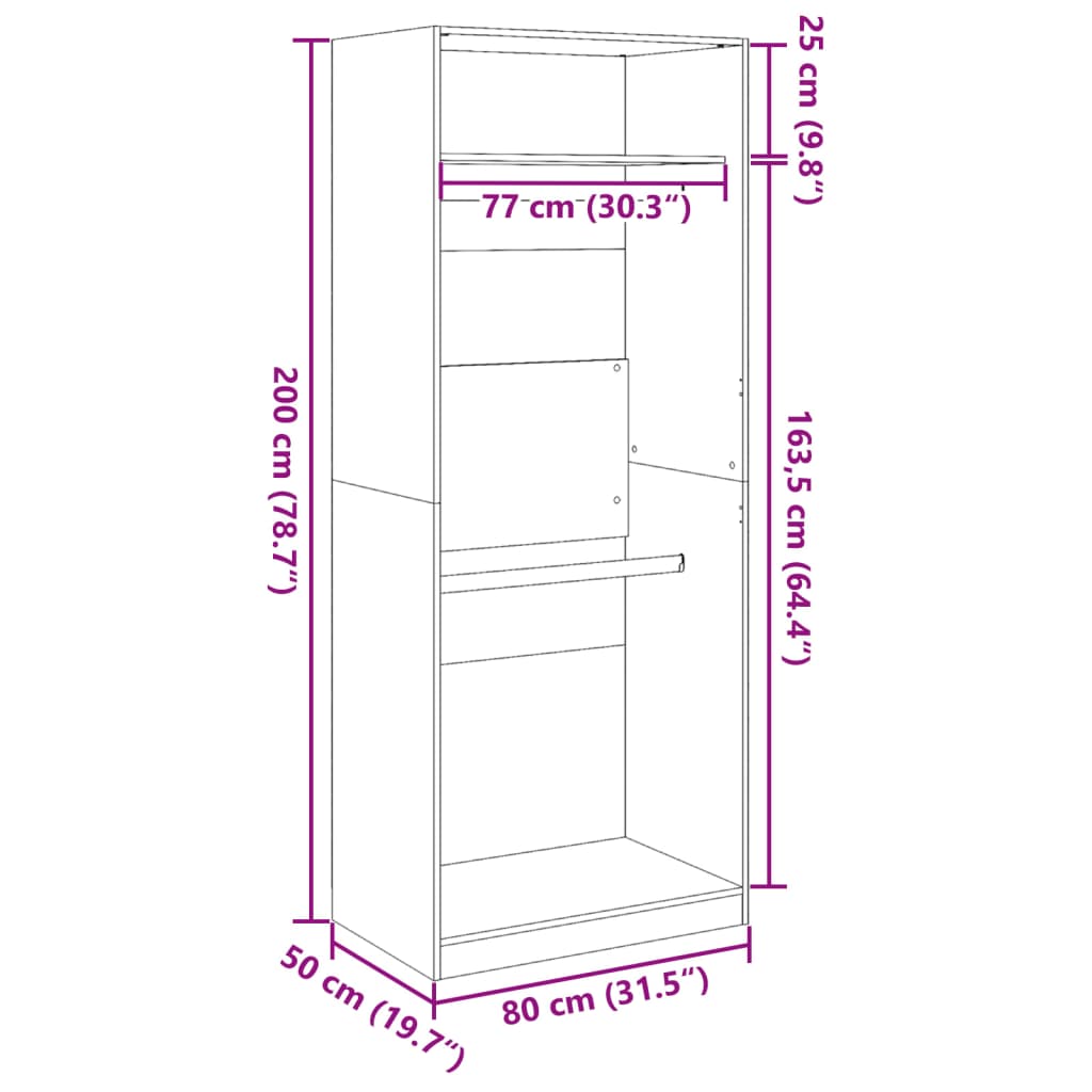 Armadio Bianco 80x50x200 cm in Legno Multistrato - homemem39