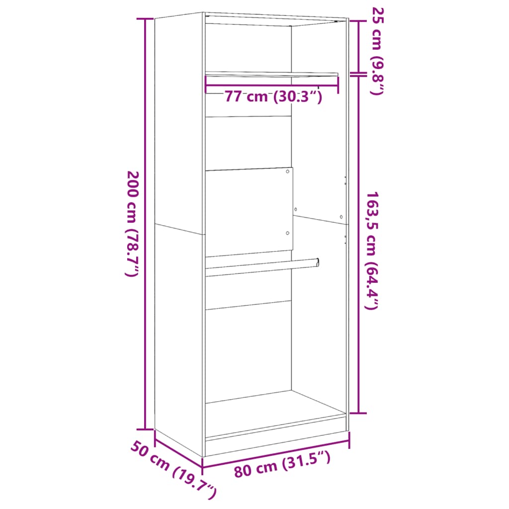 Armadio Grigio Cemento 80x50x200 cm in Legno Multistrato | homemem39