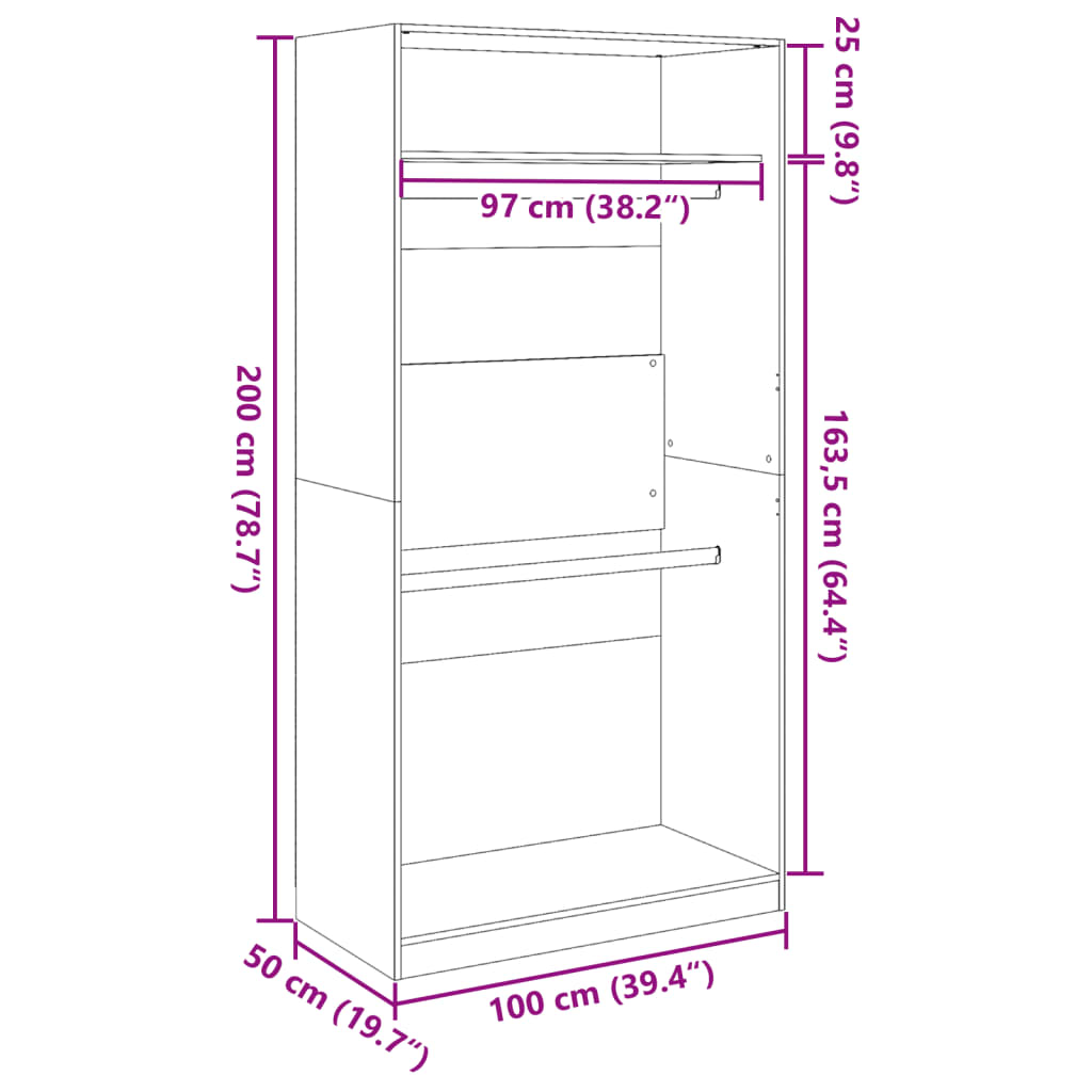Armadio Grigio Cemento 100x50x200 cm in Legno Multistrato | homemem39