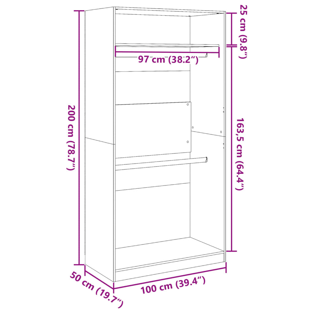 Armadio Grigio Sonoma 100x50x200 cm in Legno Multistrato - homemem39