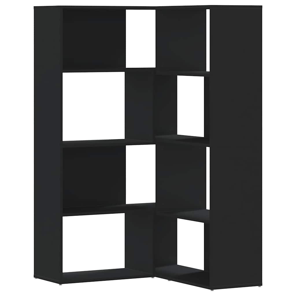 Libreria Angolare 4Ripiani Nera 85x85x140 cm Legno Multistrato | homemem39