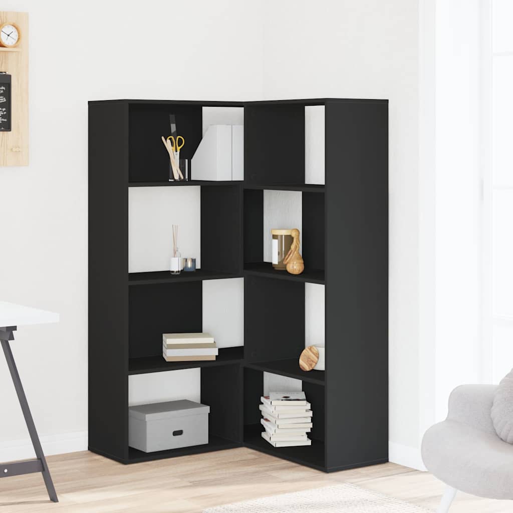 Libreria Angolare 4Ripiani Nera 85x85x140 cm Legno Multistrato | homemem39