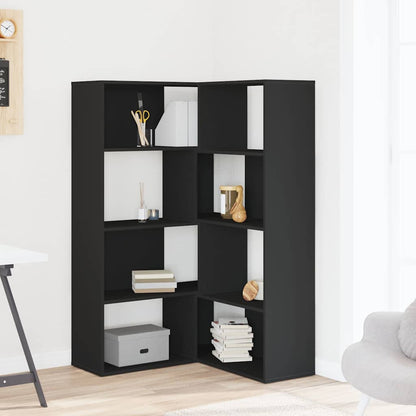 Libreria Angolare 4Ripiani Nera 85x85x140 cm Legno Multistrato | homemem39