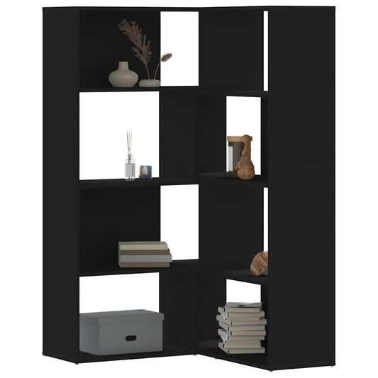 Libreria Angolare 4Ripiani Nera 85x85x140 cm Legno Multistrato | homemem39