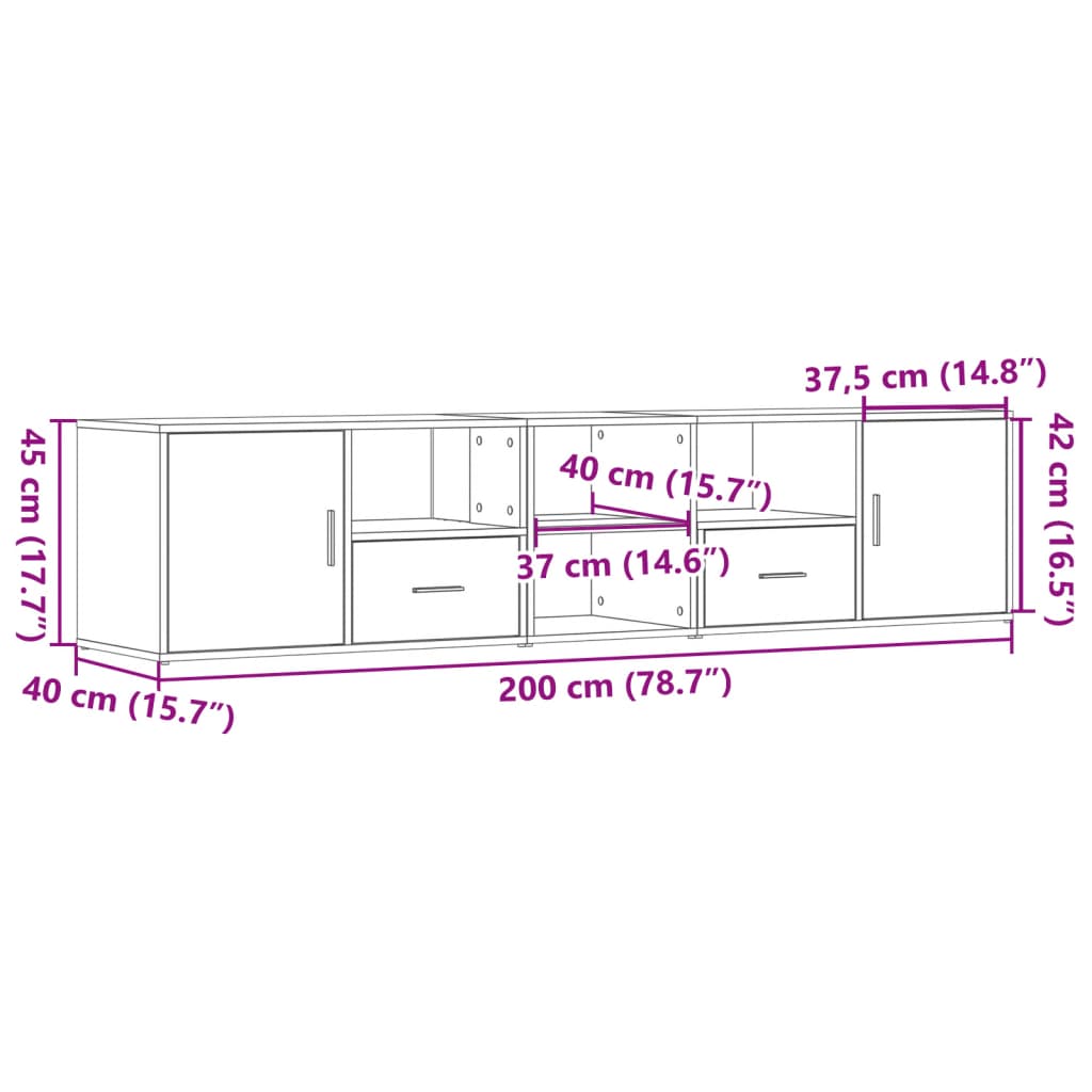 Mobile Angolare Nero 200x40x45 cm in Truciolato