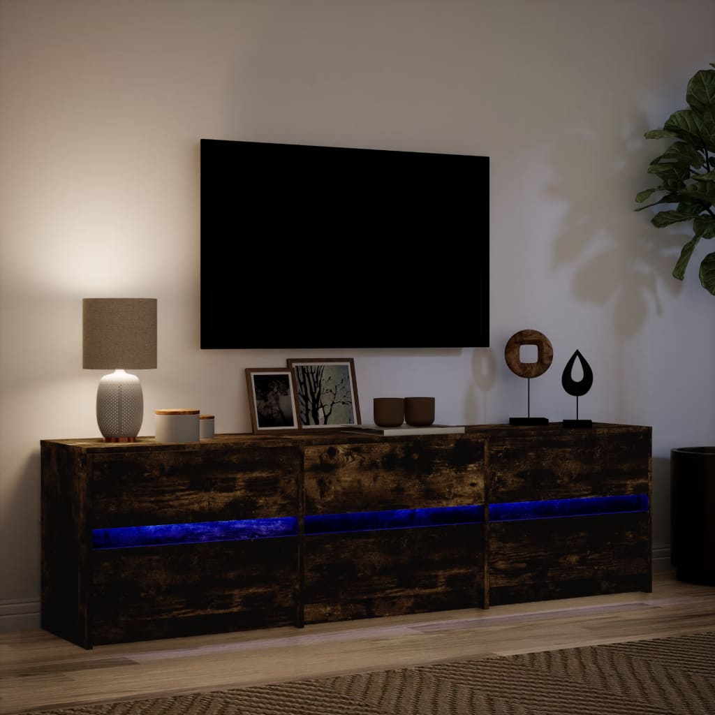 Mobile Porta TV con LED Rovere Fumo 180x34x50cm in Truciolato