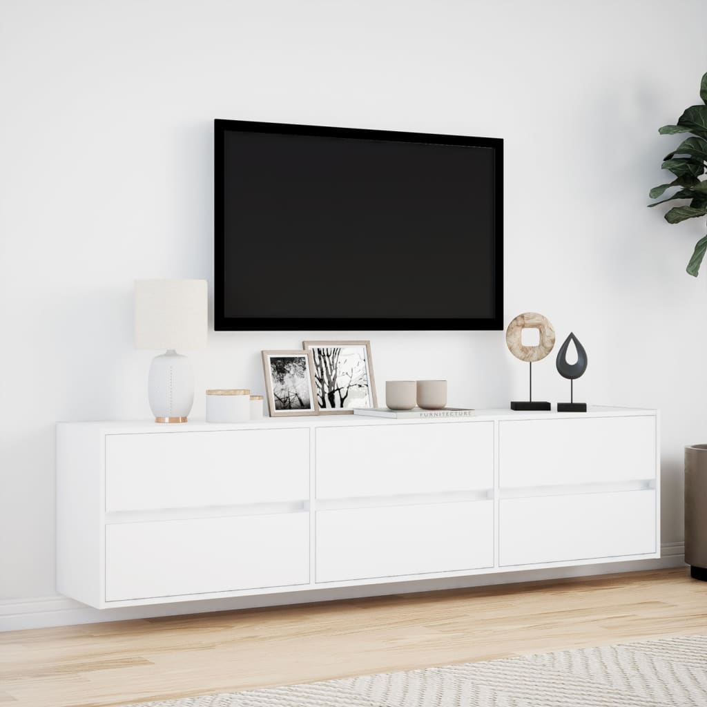 Mobile TV a Parete con LED Bianco 180x31x45 cm - homemem39