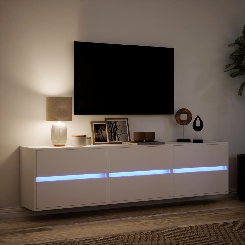 Mobile TV a Parete con LED Bianco 180x31x45 cm