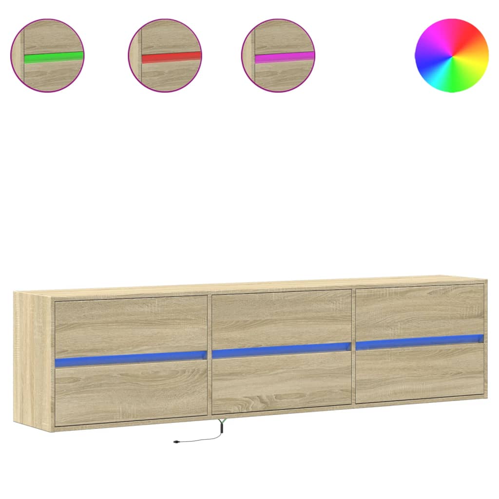 Mobile TV a Parete con LED Rovere Sonoma 180x31x45 cm - homemem39