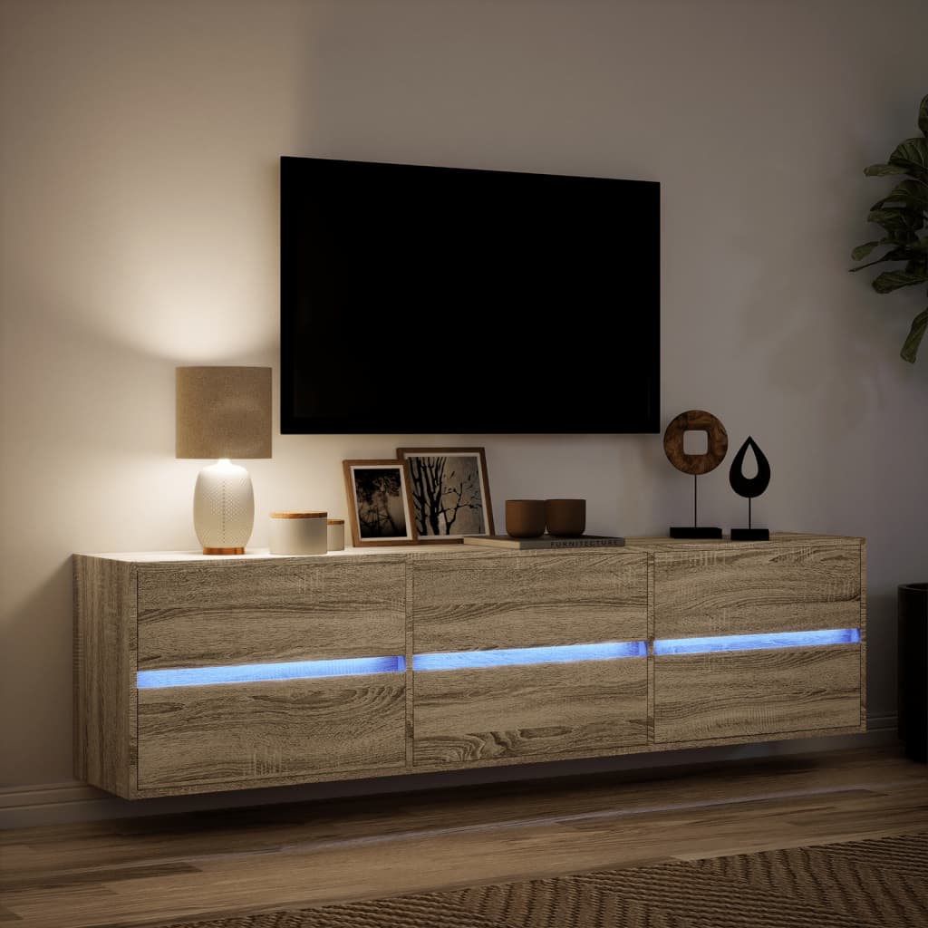 Mobile TV a Parete con LED Rovere Sonoma 180x31x45 cm - homemem39