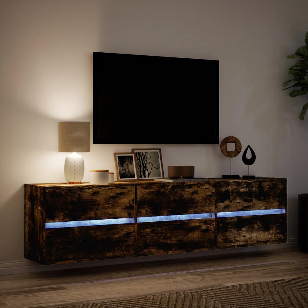 Mobile TV a Parete con LED Rovere Fumo 180x31x45 cm - homemem39
