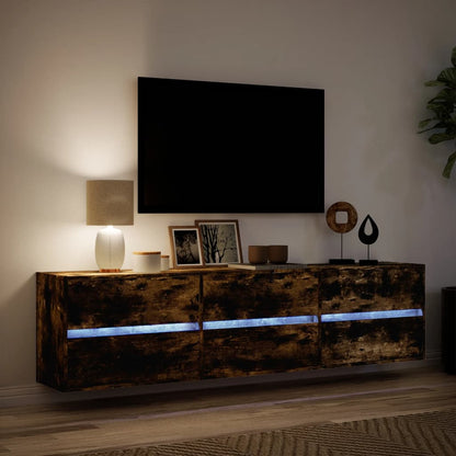 Mobile TV a Parete con LED Rovere Fumo 180x31x45 cm - homemem39