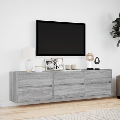 Mobile TV a Parete con LED Grigio Sonoma 180x31x45 cm - homemem39