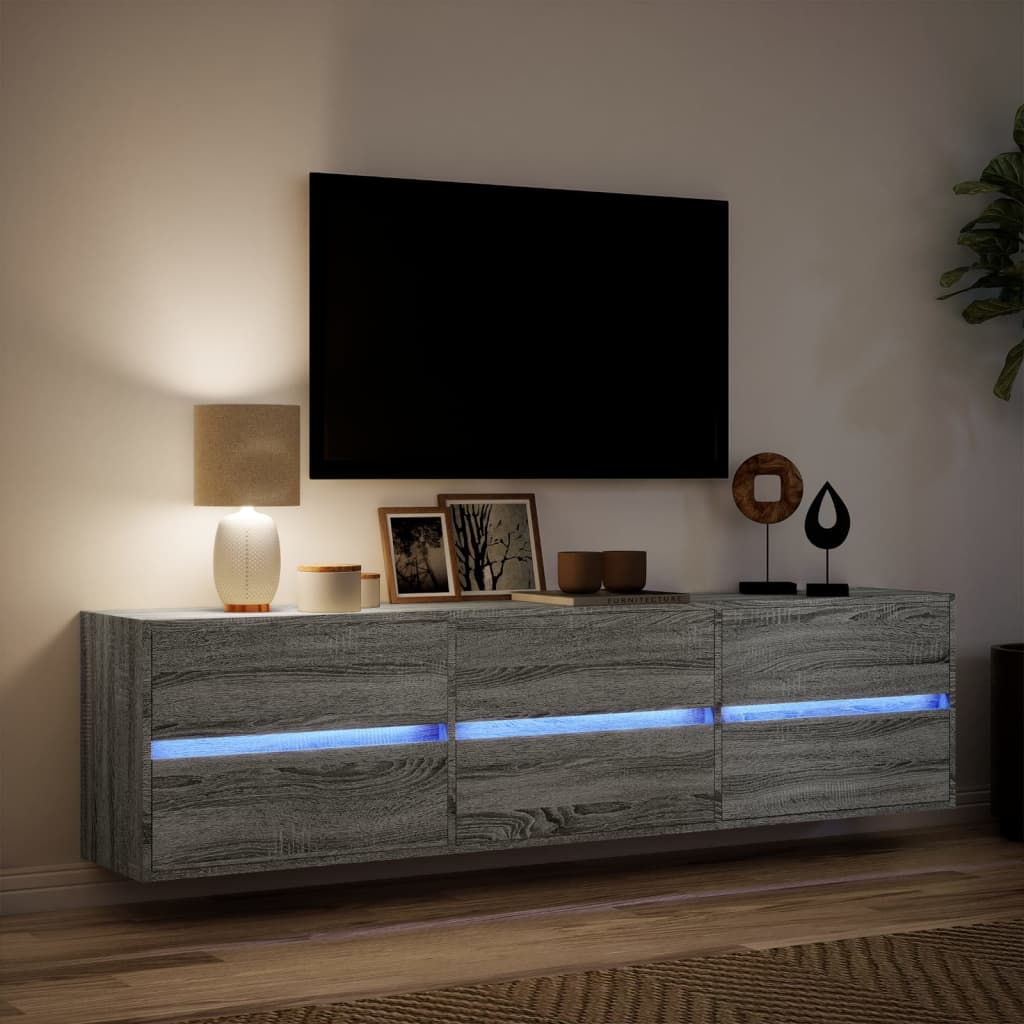 Mobile TV a Parete con LED Grigio Sonoma 180x31x45 cm - homemem39