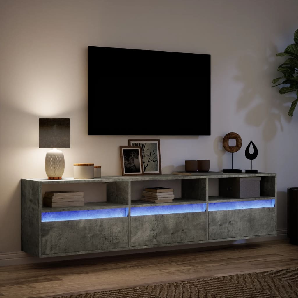 Mobile TV a Parete con LED Grigio Cemento 180x31x45 cm - homemem39