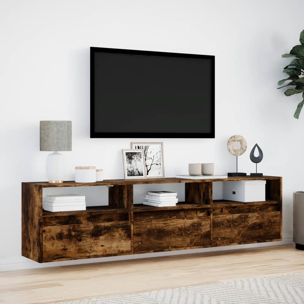 Mobile TV a Parete con LED Rovere Fumo 180x31x45 cm