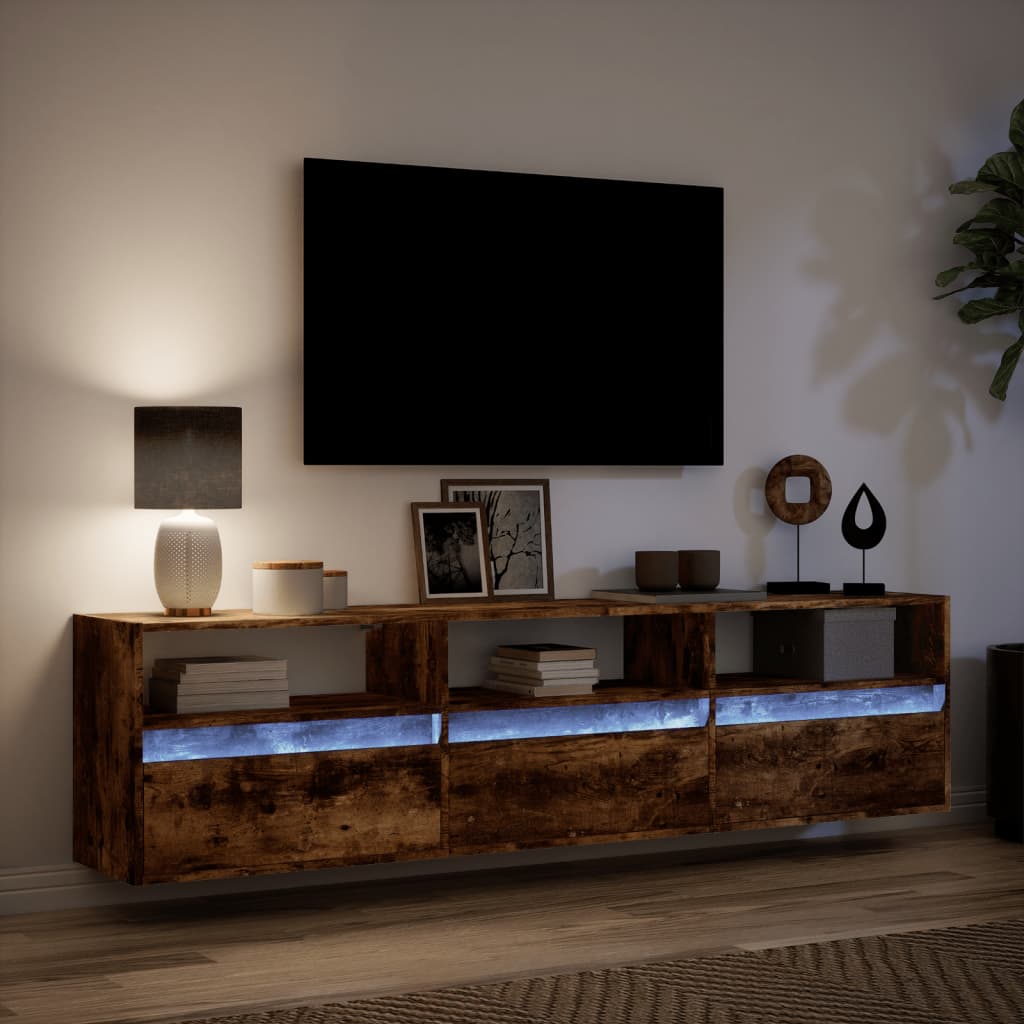 Mobile TV a Parete con LED Rovere Fumo 180x31x45 cm - homemem39