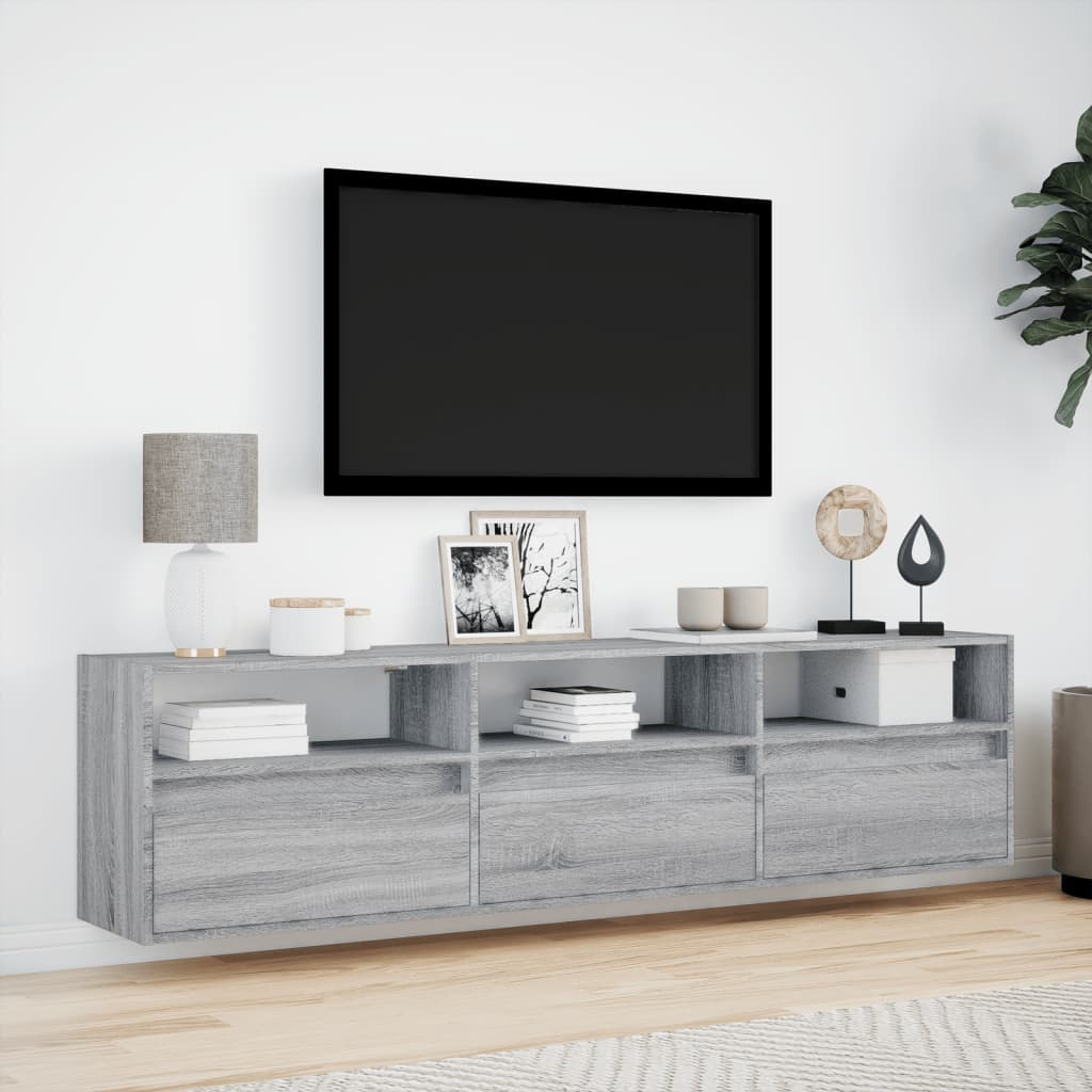 Mobile TV a Parete con LED Grigio Sonoma 180x31x45 cm