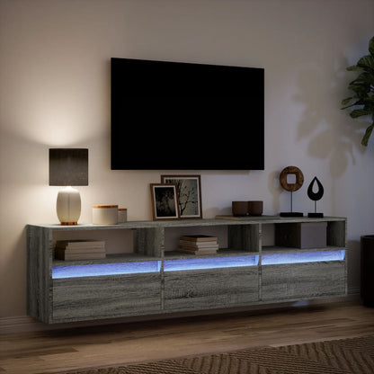 Mobile TV a Parete con LED Grigio Sonoma 180x31x45 cm