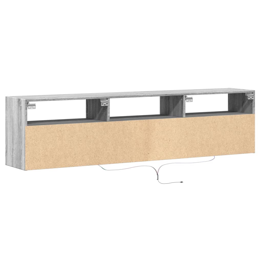 Mobile TV a Parete con LED Grigio Sonoma 180x31x45 cm - homemem39