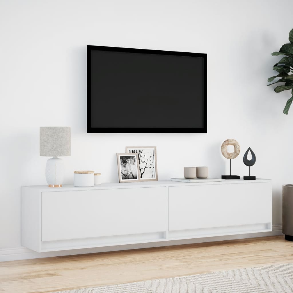 Mobile TV a Parete con LED Bianco 180x31x38 cm - homemem39