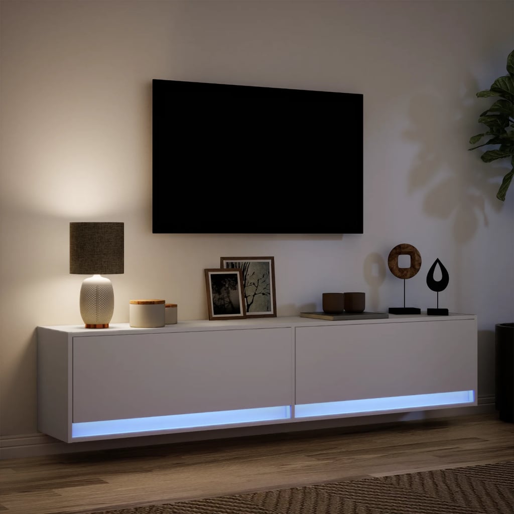 Mobile TV a Parete con LED Bianco 180x31x38 cm - homemem39