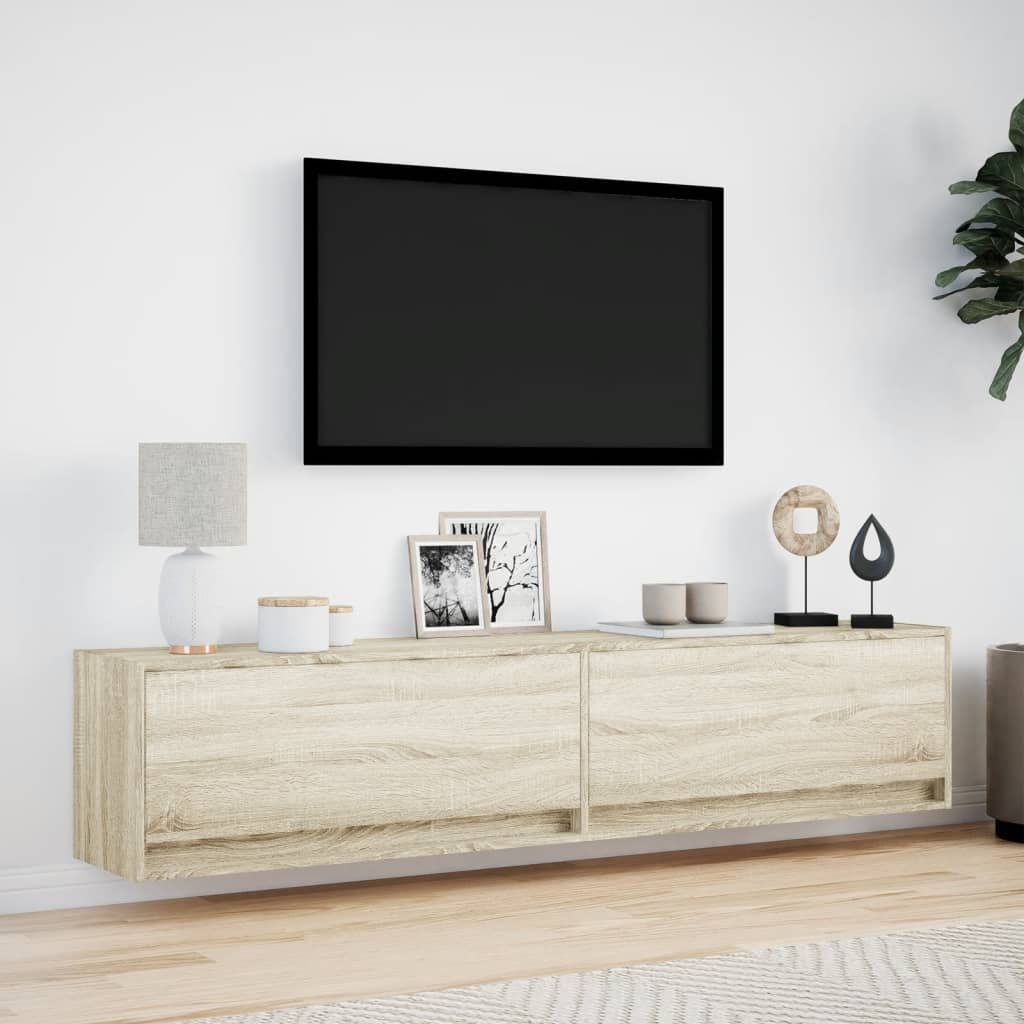 Mobile TV a Parete con LED Rovere Sonoma 180x31x38 cm