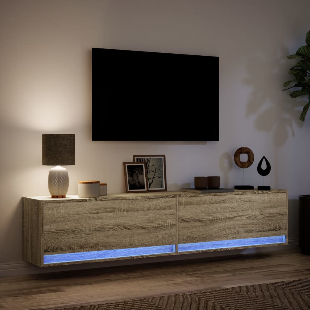 Mobile TV a Parete con LED Rovere Sonoma 180x31x38 cm - homemem39